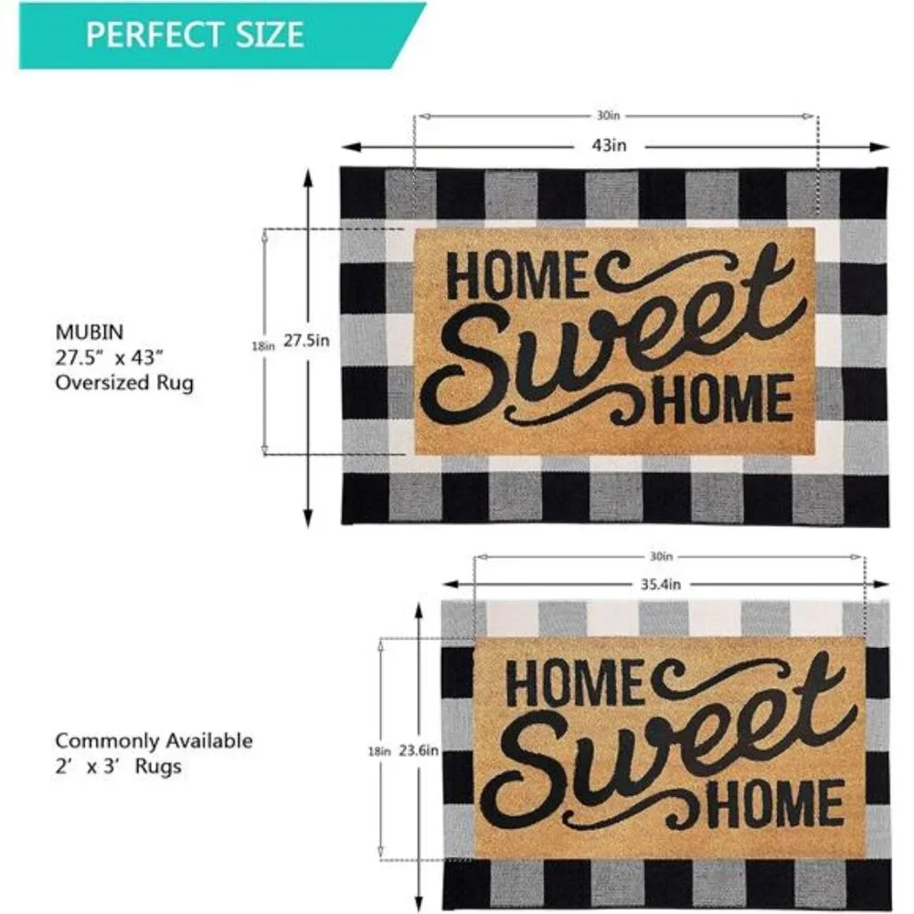MUBIN Cotton Buffalo Plaid Rug 27.5 x 43 Inches Black and White Check Rugs